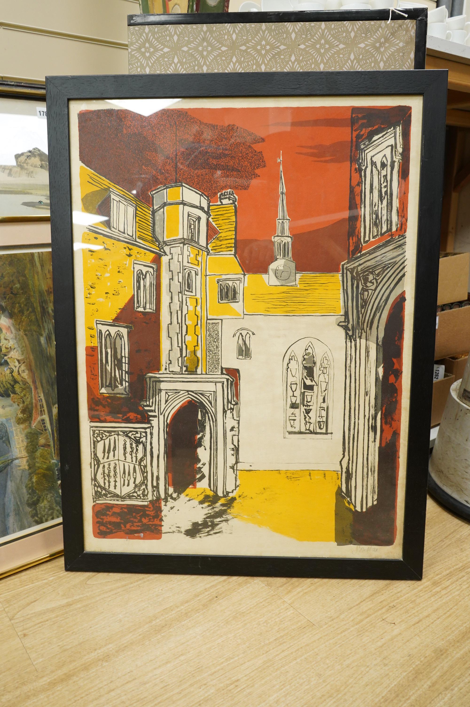 Margaret Souttar (Scottish, 1914-1987), ‘Magdalene College Cambridge’, signed in pencil, colour lithograph, 75 x 55cm